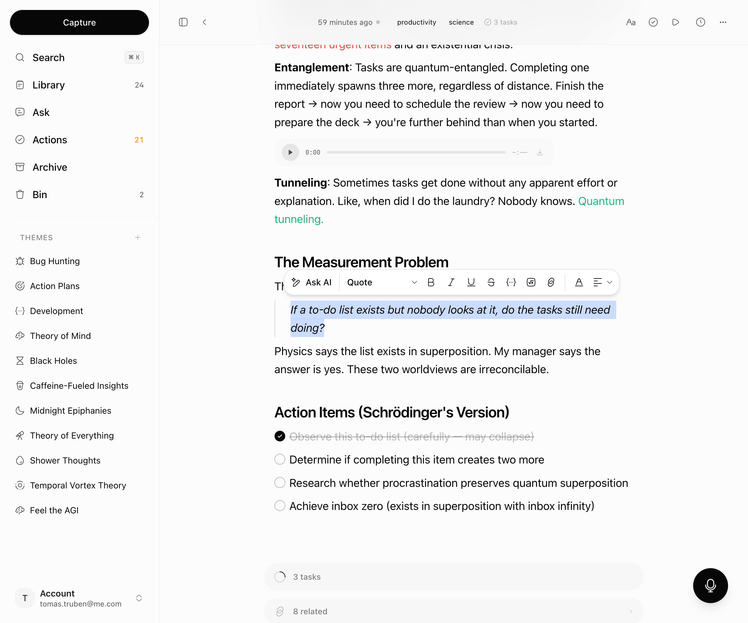 Editor — rich text with inline AI